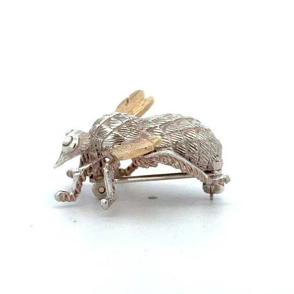 Estate 925 Sterling Silver 14K Yellow Gold Two Tone Bug Fly Pin Brooch
